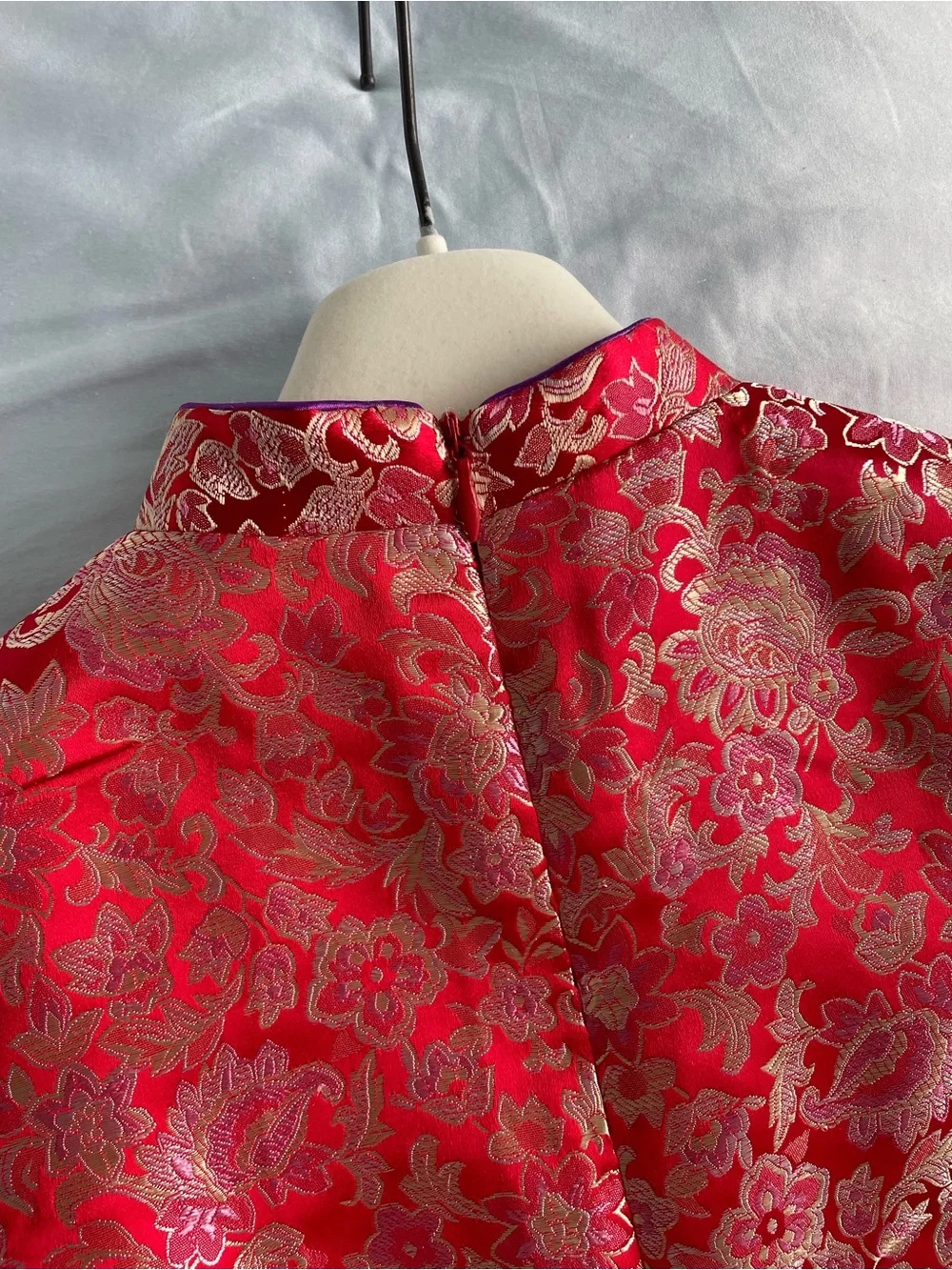 Traditional Red Floral Embroidered Girls' Qipao Dress